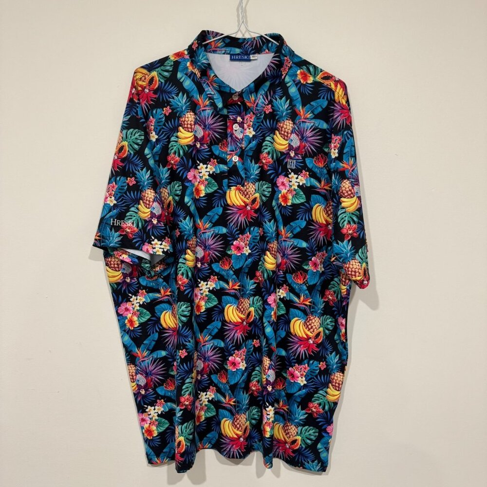 Hreski Mens All Over Print Floral Pineapple Stretch Golf Polo Shirt Size XL